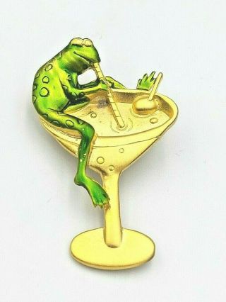 Vintage Jj Jonette Jewelry Frog On The Cocktails Brooch - Ref F16