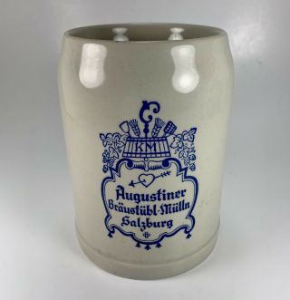 Vintage Augustiner Bräustübl - Mülln Salzburg German Stoneware Beer Mug Stein 0.  5l