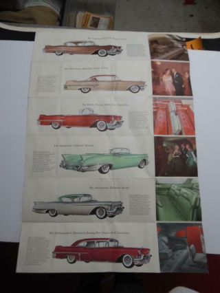1957 Cadillac Full Line Prestige Foldout Poster Brochure Vintage Big
