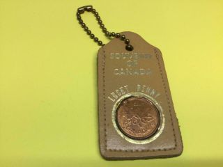 Vintage Leather Keychain Lucky Penny Souvenir Of Canada Porte - Clés Souvenir Cuir