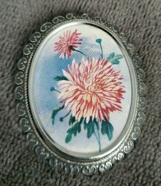 Vintage Tlm Thomas L Mott Pendant Porcelain Brooch Pin Chrysanthemum Flower Vtg