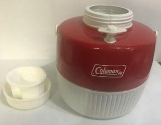 Vintage Coleman Red Thermos 1 Gallon Water Cooler Jug With Cup Holder