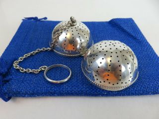 Large Gorham Beaded Sterling Silver Tea Ball Infuser & Pouch
