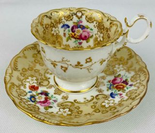 Antique Coalport Cup & Saucer Adelaide Shape C1833 Gold Gilt English Porcelain
