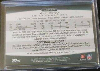 Eric Berry 2010 Topps Platinum Rookie Patch Auto RPA 113/500 Multi color relic 2