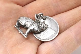 X2 Antique Victorian Edwardian Sterling Silver 925 Cat Coin Charms Pendant 28540
