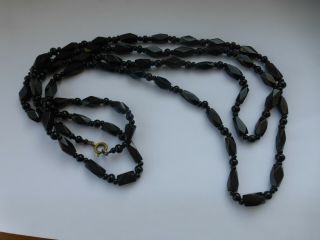 Antique 1920s Whitby Jet Very Long Flapper Bead Necklace 54 Inches Long