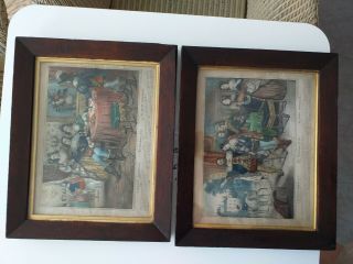 Antique Pair French C.  1870 Print Coloured Tinted Prints The Prodigal Son Framed