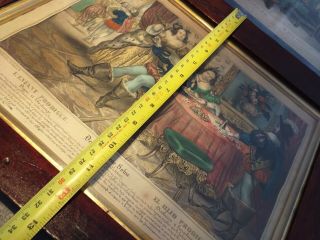 ANTIQUE pair French c.  1870 PRINT coloured tinted prints THE PRODIGAL SON framed 3