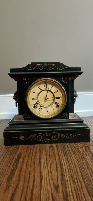 Antique 1882 Ansonia Iron Mantle Clock York Usa