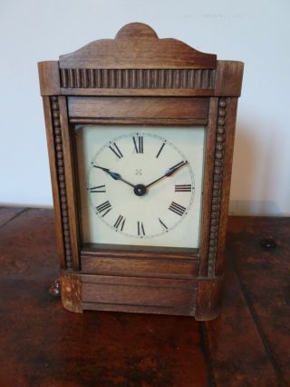 Antique 19th C Hamburg American Clock Company Hac Oak Mantel Alarm Clock Bell