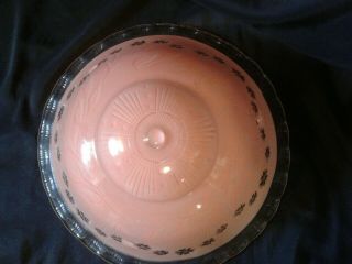 Vintage ART DECO Pink & Clear Glass Ceiling Light Fixture Shade 3 Hole DAISIES 2