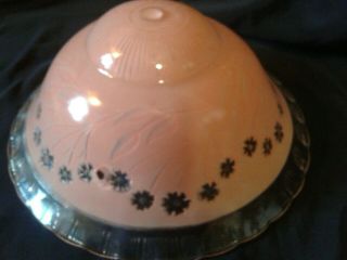 Vintage ART DECO Pink & Clear Glass Ceiling Light Fixture Shade 3 Hole DAISIES 3