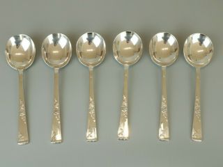 6 X Vintage Boxed Smith Seymour Rose Garden Soup Spoons,  Silver Plated Cutlery