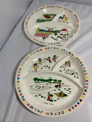 Interpur Set Of 2 Child’s Divided Abc Melamine Plates1985 Vintage Unbreakable