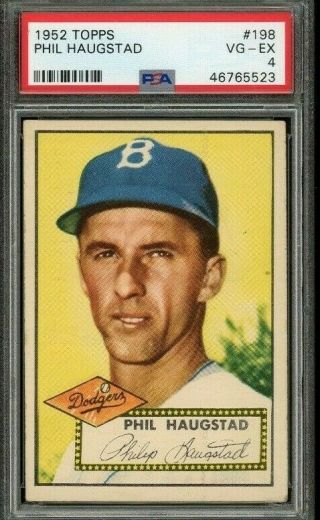 1952 Topps 198 Phil Haugstad Psa 4 Dodger Vintage Graded Baseball Card Centered