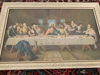 Vintage The Last Supper Framed Print 12x20 Comdition