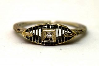 Antique Victorian 14k Solid White Gold And Diamond Ring Size 7 3/4