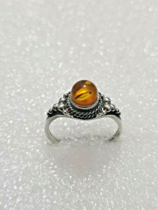 Gorgeous Vintage Real Baltic Amber Ring Solid Silver 925 Ring Size P P1/2