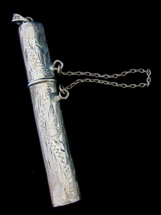 Vintage Sterling Silver Engraved Etui Needle Case Pendant Or Chatelaine Style