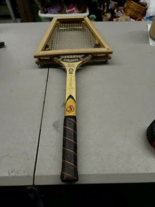 Vintage Spalding Pancho Gonzales Signature Tennis Racket With Wood Press