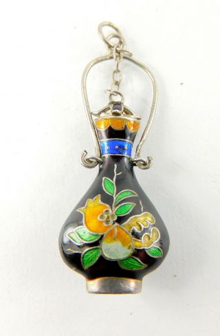 Antique/vintage Chinese Silver Enamel Flask Perfume Bottle Removable Lid Charm P