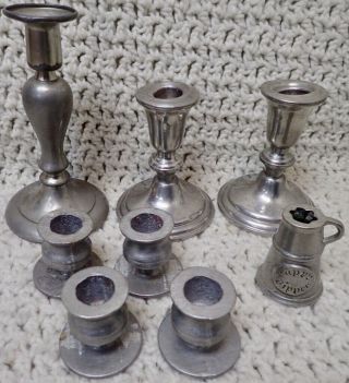 Variety Of 8 Vintage Pewter Candle Holders Candlesticks And Wilton Taper Tipper