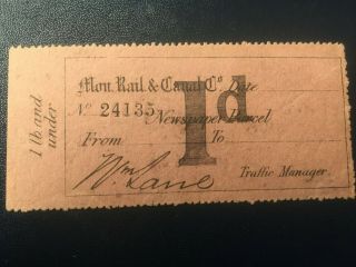 Monmouthshire Rail & Canal Co 1d Newspaper Parcel Stamp - Item