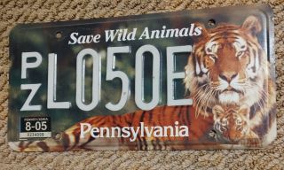 Pennsylvania Pa Zoo Tiger Save Wild Animals Conserve Wildlife License Plate 2005