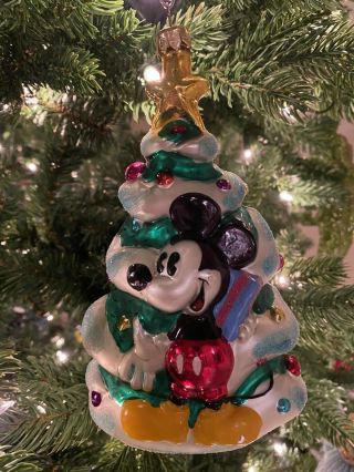 Vtg.  Christopher Radko Disney Christmas Tree Glass Ornament Mickey And Minnie