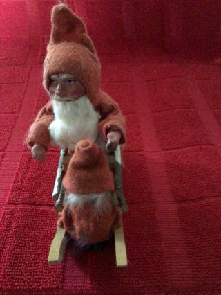 Antique Early German ? Paper Mache Or Plaster Santa Claus And Sled