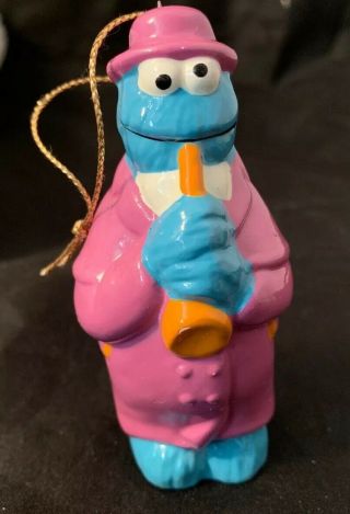Vtg Sesame Street Christmas Ornaments Ceramic Cookie Monster Saxophone Muppets