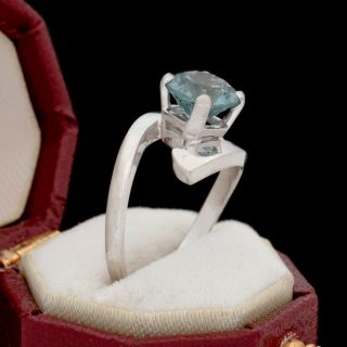 Antique Vintage Deco Mid Century 14k White Gold Blue Topaz Engagement Ring S 4.  5