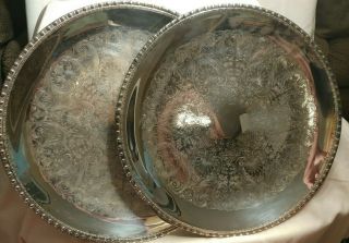 2 Vintage Rogers & Bros Large 17.  5 " Round Silver Plated Serving Trays 1767
