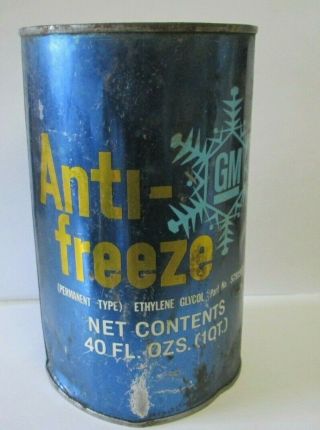 H Vintage Scarce General Motors 1 Quart Anti Freeze Tin/can Canada