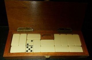 Vintage Solid Wood With Brass Clasp Crib Cribbage Board And Dominos Storage 2