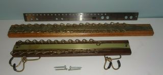 2 Vintage Tie Rack Wood And Brass With Belt Hooks Closet Organizer Wall Mounted