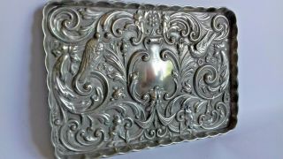 ANTIQUE SILVER PLATE CALLING CARD TRAY - GREEN MAN 2