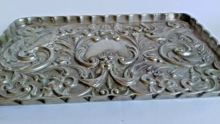 ANTIQUE SILVER PLATE CALLING CARD TRAY - GREEN MAN 3