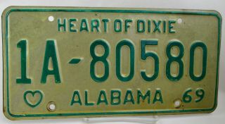 Vintage 1969 State Of Alabama 1a 80580 License Plate Auto Car Truck Vehicle Tag