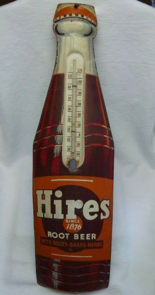 Vintage Antique Metal Hires Root Beer Sign 28 " Long Thermometer