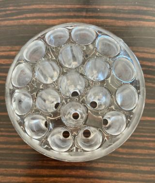Vintage Clear Glass Dome 19 Hole Flower Frog - Pen Or Paint Brush Holder Decor