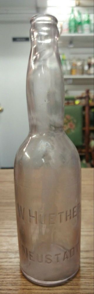 Antique W.  Huether Neustadt Ont.  Purple Tint Beer Bottle