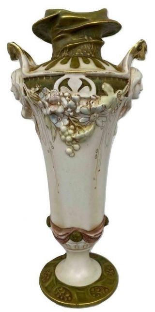 Antique Royal Dux Duxer Czech Art Nouveau Deco Maiden Figural Porcelain 13 " Vase