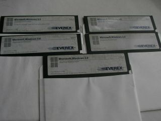 5 Vintage Everex Brand Microsoft Windows 3.  0 - - 5 1/4” Floppy Disk Set