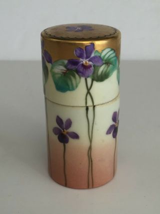 Violets Antique Pickard A & K Limoges Art Nouveau Porcelain Tall Cylinder Box
