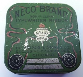 Vintage Neco Brand Underwood Black Typewriter Ribbon Empty Tin Chicago
