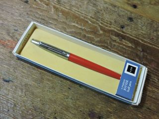 Vintage 1970s Red Stainless Steel Brass Threads Parker Jotter Ballpoint Pen,  Box