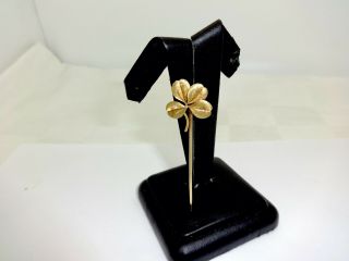 ANTIQUE VICTORIAN THIERY & CO.  18K GOLD 4 LEAF CLOVER STICK PIN 2