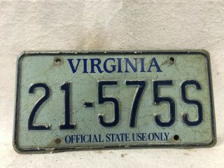 Vintage 1980’s Virginia Official State Use Only License Plate